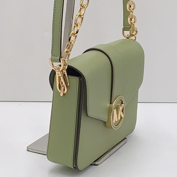 Michael Kors Carmen Medium Leather Convertible Shoulder Bag Crossbody Light Sage - Picture 14 of 16